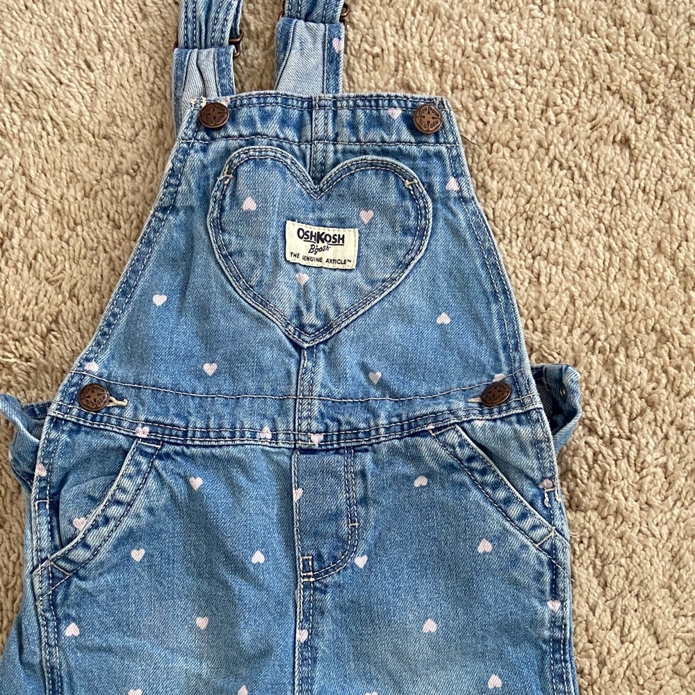 OshKosh B'gosh Blue Denim Overalls with Heart Accents